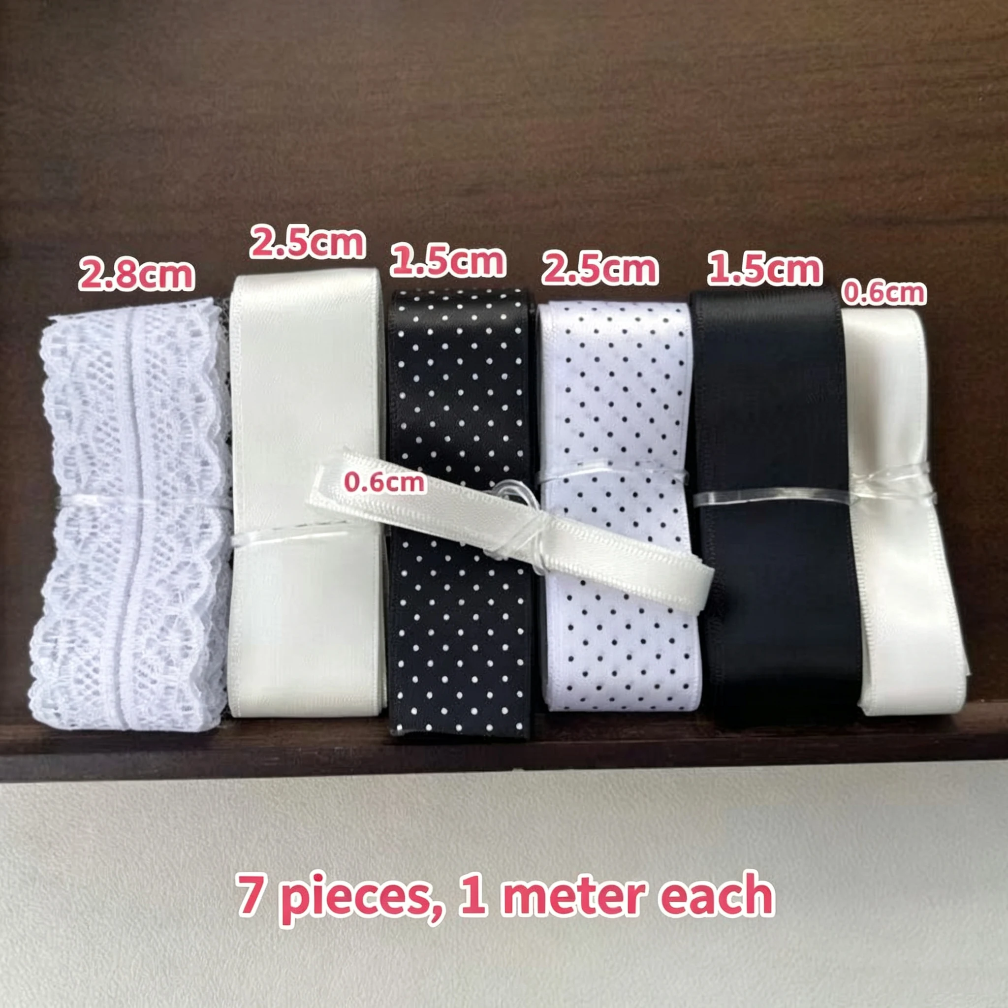 7-teiliges Set mit gepunkteten Schleifenbändern zum Aufhängen an Taschen, DIY-Bastelmaterial-Set für Anfänger, inklusive Klebestäbchen und Abdeckung, niedliches Geschenk – Detail 5