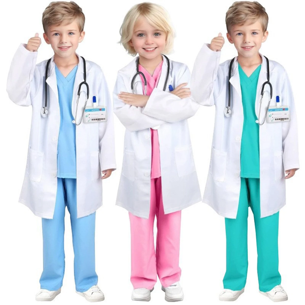 Kids Doctor Nurse Cosplay Outfit Boy Girl White Lab Coat Uniforms With Accessories Medical Dress Up For Xmas Halloween Gift with