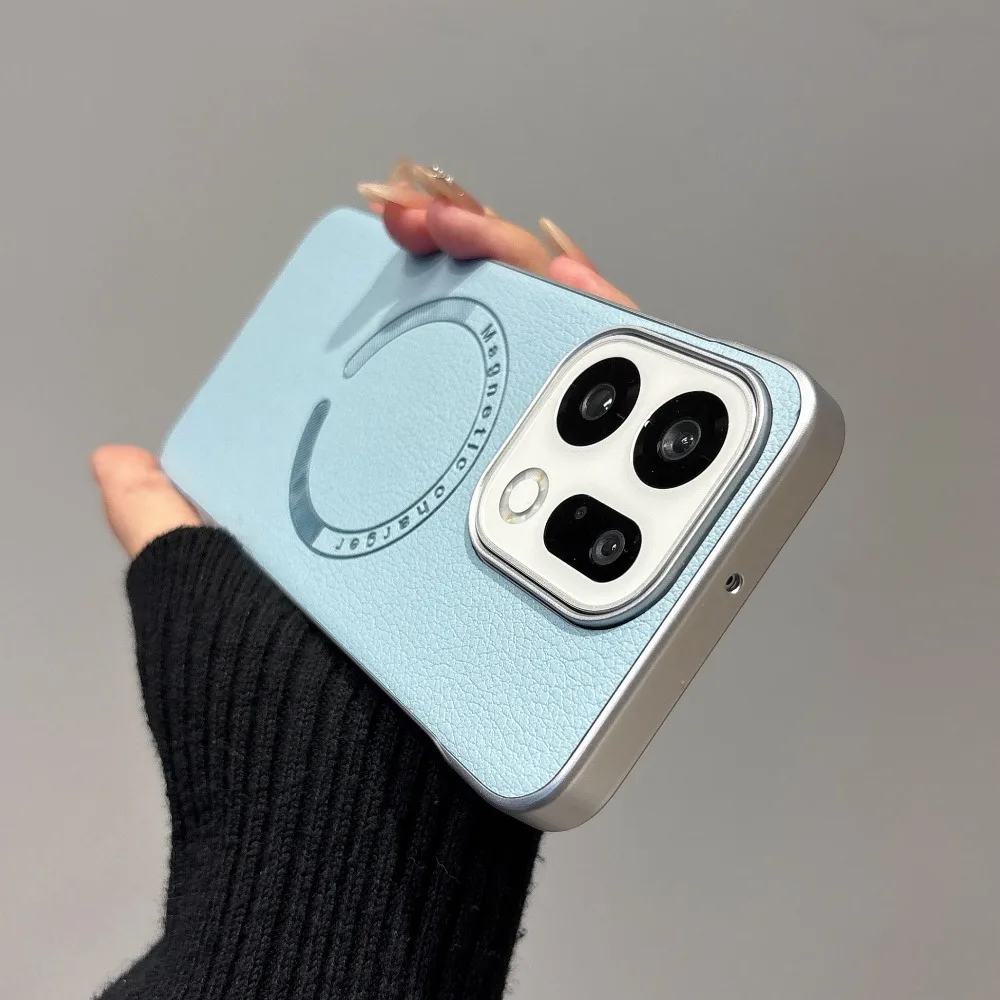 Coque de téléphone magnétique en cuir plaqué mat sans bordure, étui de Protection antichoc anti-empreintes digitales pour OPPO Find X9 Pro X9