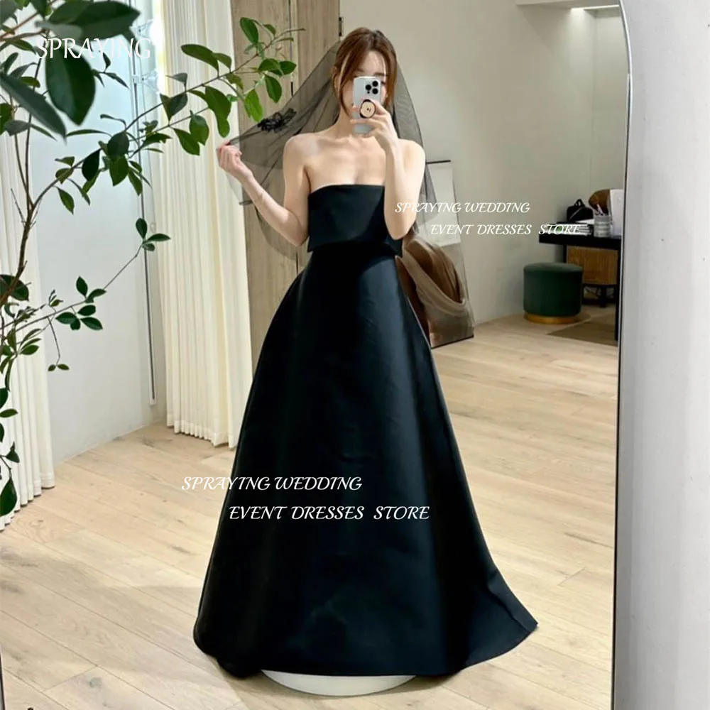 

SPRAYING Simple Satin Black Sleeveless Korea Wedding Dresses Photo Shoot Floor-Length Long A-line Bridal Gowns Corset Back 웨딩드레스