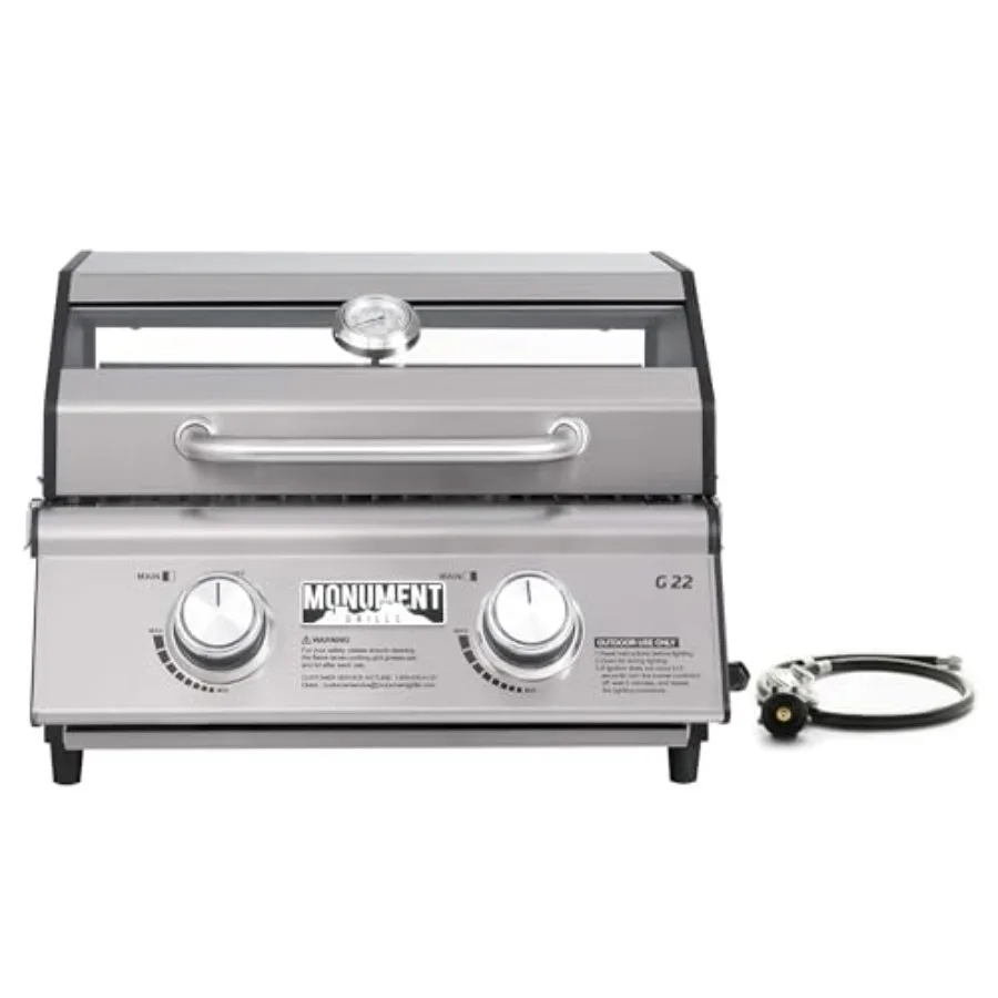 

Portable Propane Gas Grill 2-Burner Tabletop Clearview for Outdoor Camping Cooking Two 15 000 BTU Burners Stainless Steel Built