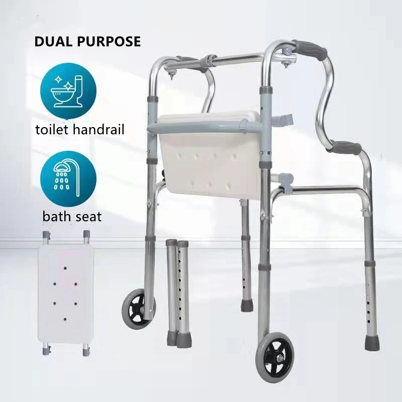 Elderly Foldable Rehabilitation Walker Adjustable Walking Assist Aluminum Alloy Standing Frame Disabled Mobility Training Tools