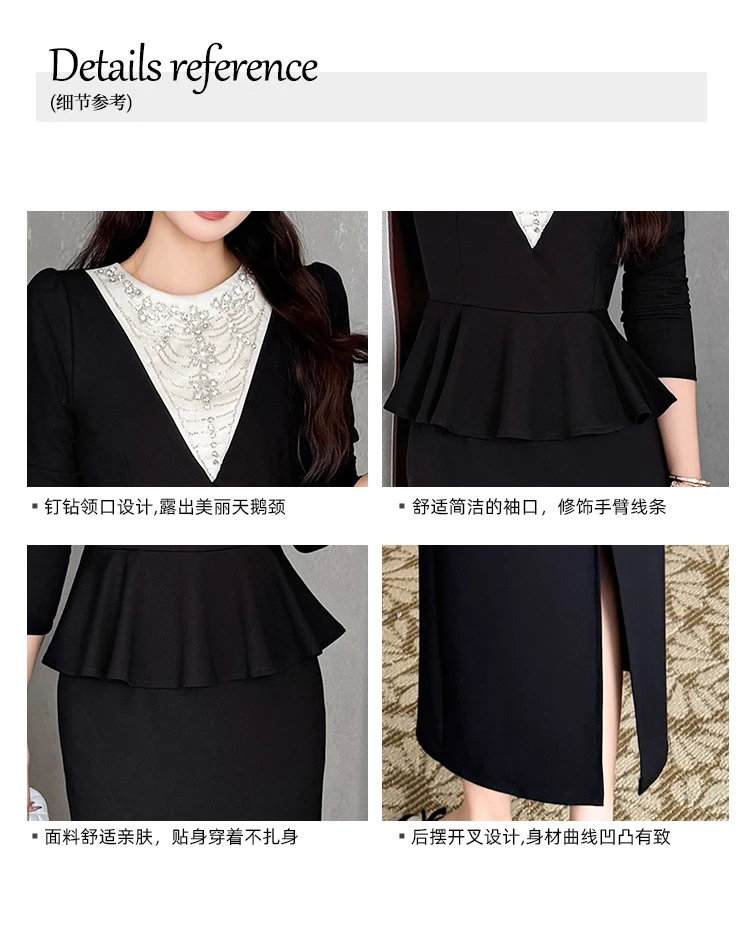 Lente Mode Nep Twee Stukken Splicing Ruches Jurken Vestidos 2025 Herfst Vrouwen Luxe Kralen Lange Mouwen Slanke Bodycon Jurk