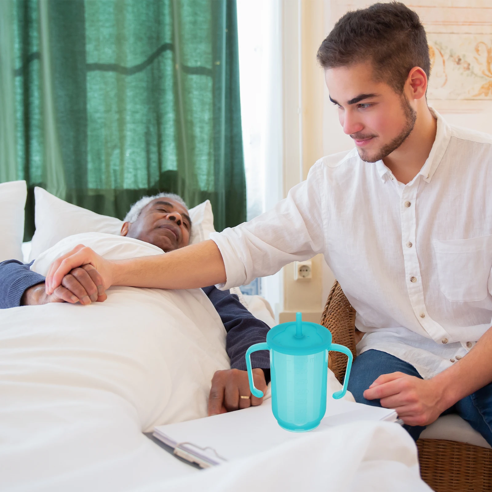 

Anti Choking Water Cup Blue Straw Convalescent Feeding Sippy Cups Spill Proof Elderly Handicap Drinking Disabled Products