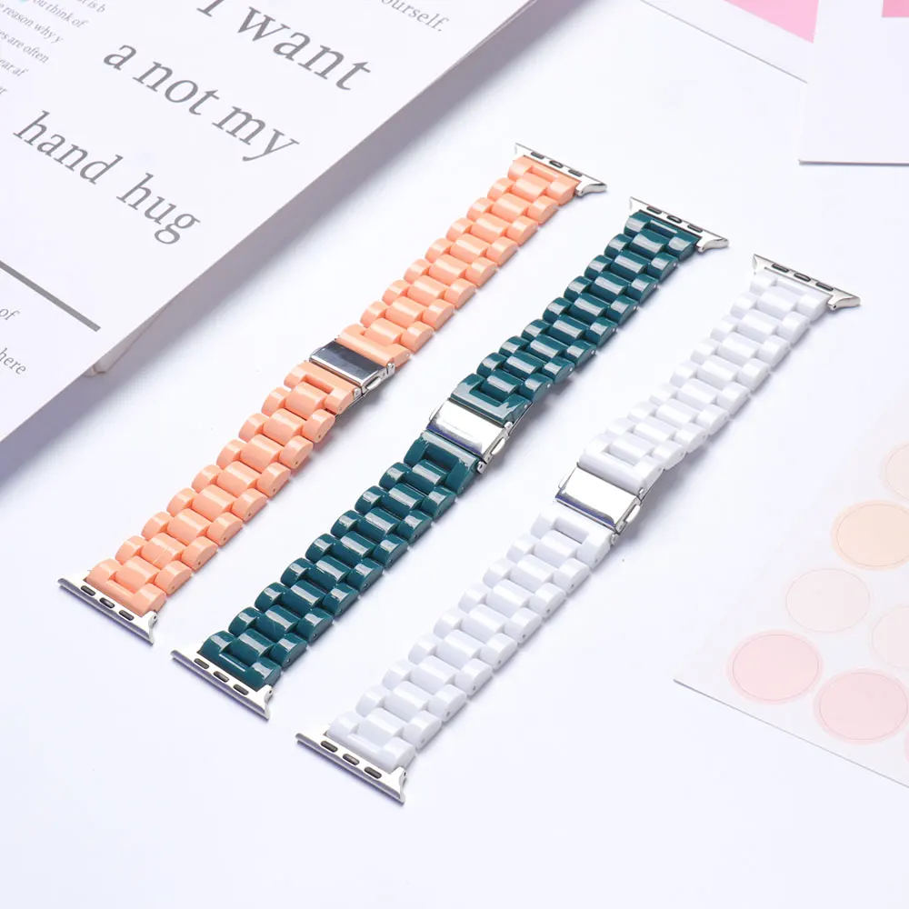 Resin Watch strap for apple watch 40mm band 42 38mm correa candy steel for iwatch series 8 7 6 SE 5 4 40mm 41MM 45MM 49MM Ultra