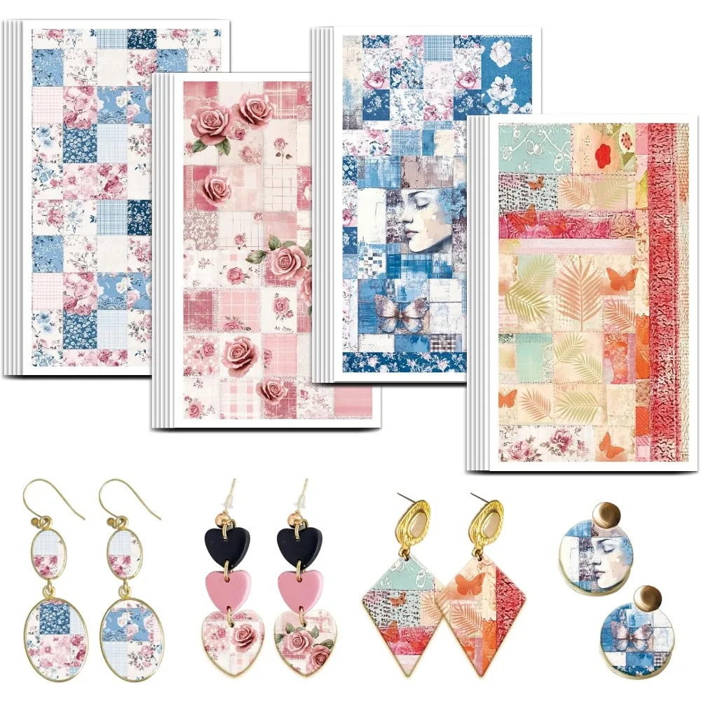 

Collage Fabric Clay Transfer Paper 4 Design 24Pcs Transfer Paper for Polymer Collage Rose Polymer Clay Transfer Sheets Collage