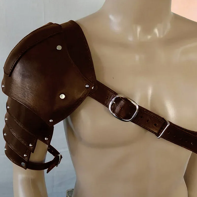 Medieval Leather Shoulder Armor Pauldrons Viking Knight Warrior Cosplay Costume Spaulders Larp Accessory Halloween Props For Men view 4
