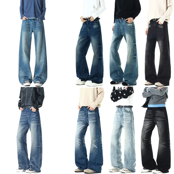 Y2K 26 New Jeans Micro Horn American High Street Washed Grinding Washing Tie Dyeing High Quality Pants Black Blue