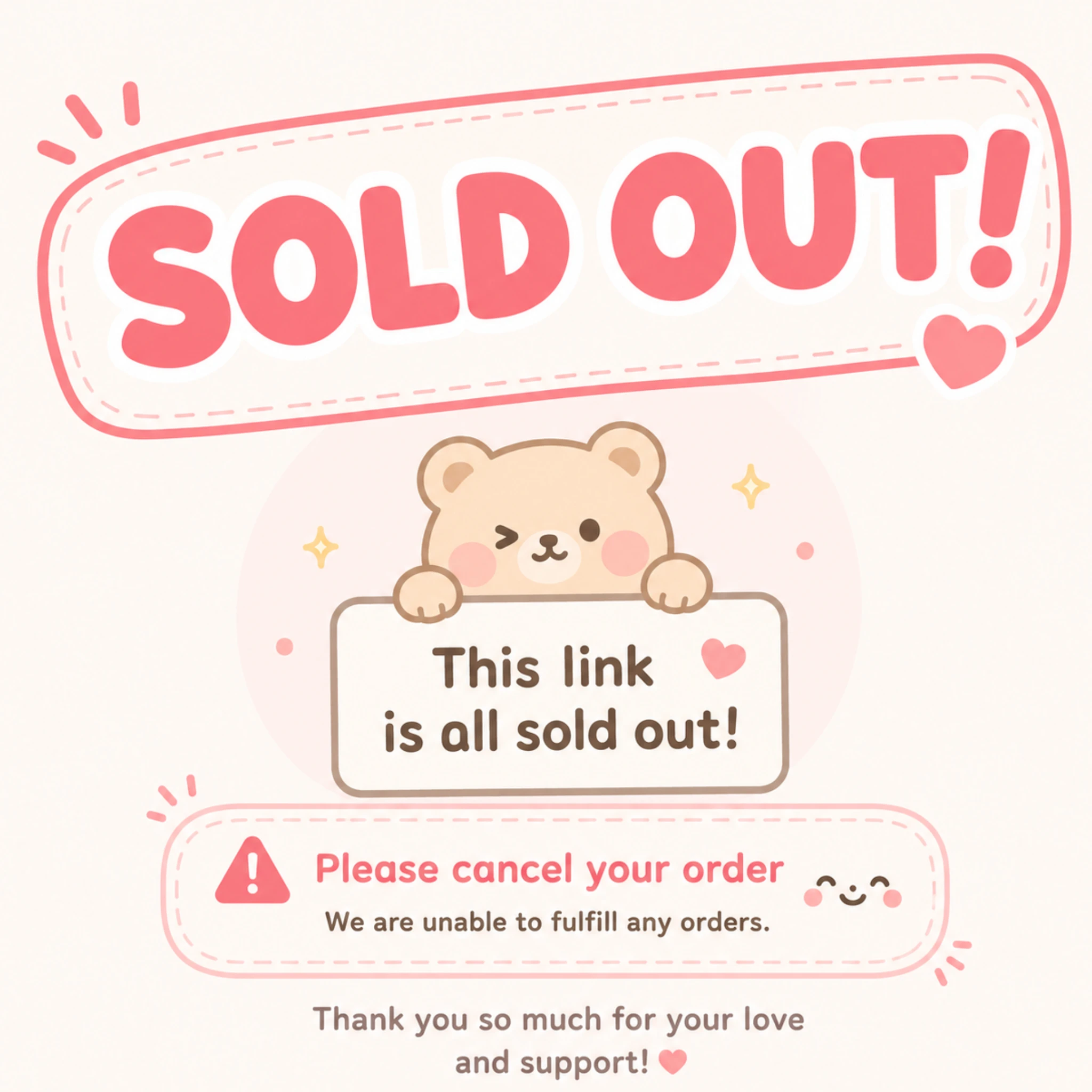 sorry love this item is sold out please cancel the order thx!!