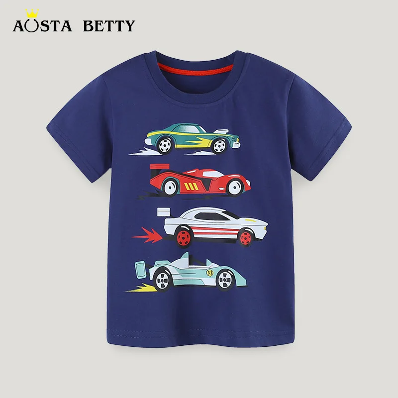 

2024Summer New BoysTT-shirt Style Cartoon Car Print Sweatshirt Children's round Neck Short Sleeve TopAosd