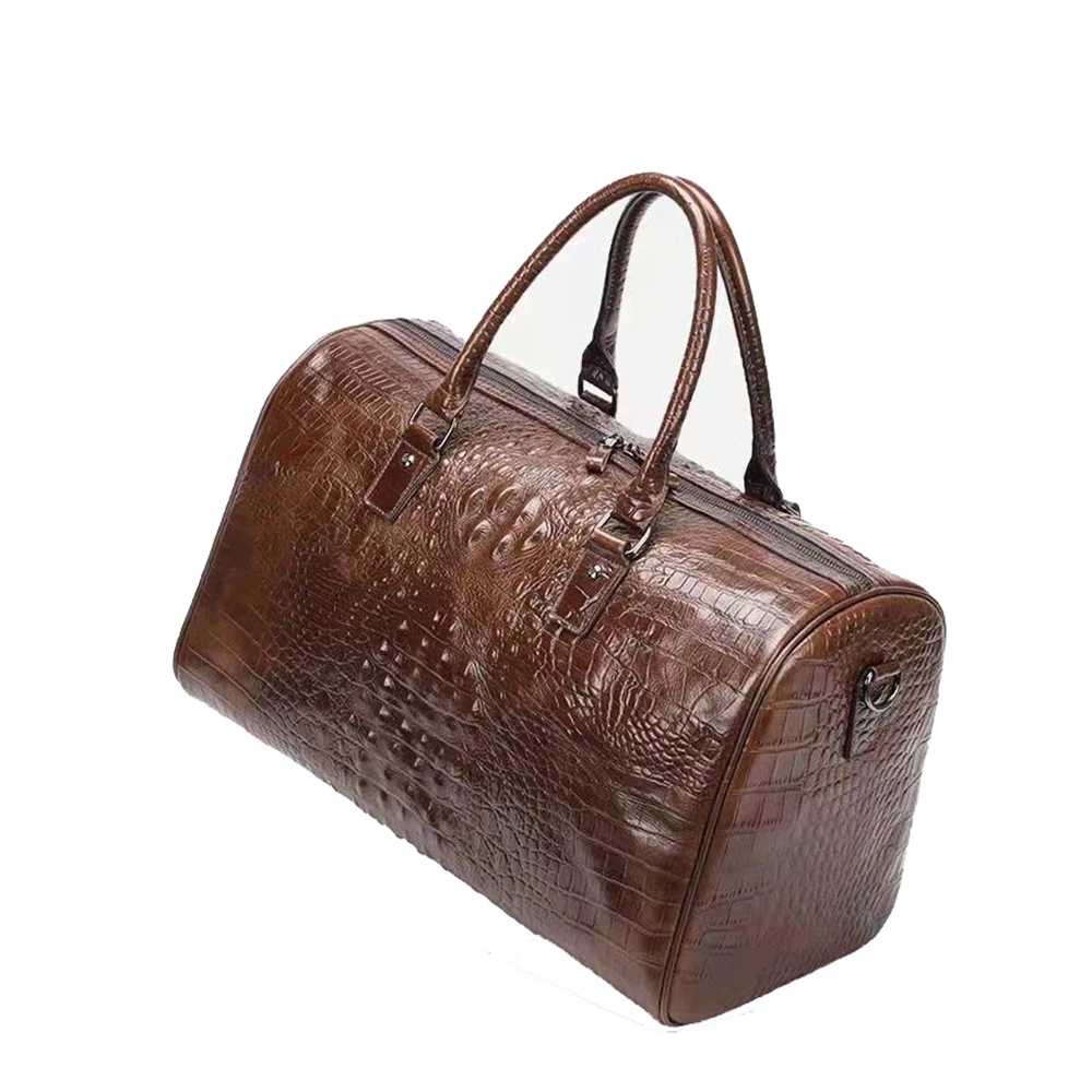 Crocodile Pattern Foldable Waterproof Travel Duffel Bag Gym Sports Overnight Weekend Bag Men and Women Full-grain Leather Custom