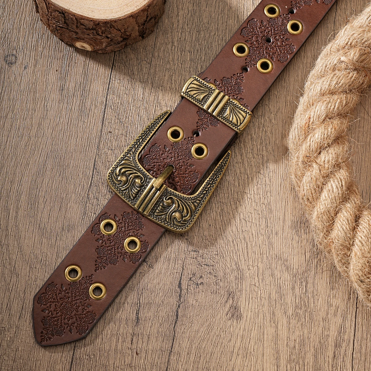 1 Piece of PU Embossed Air-Eye Design Belt - Suitable for Both Men and Women - vintage Belt