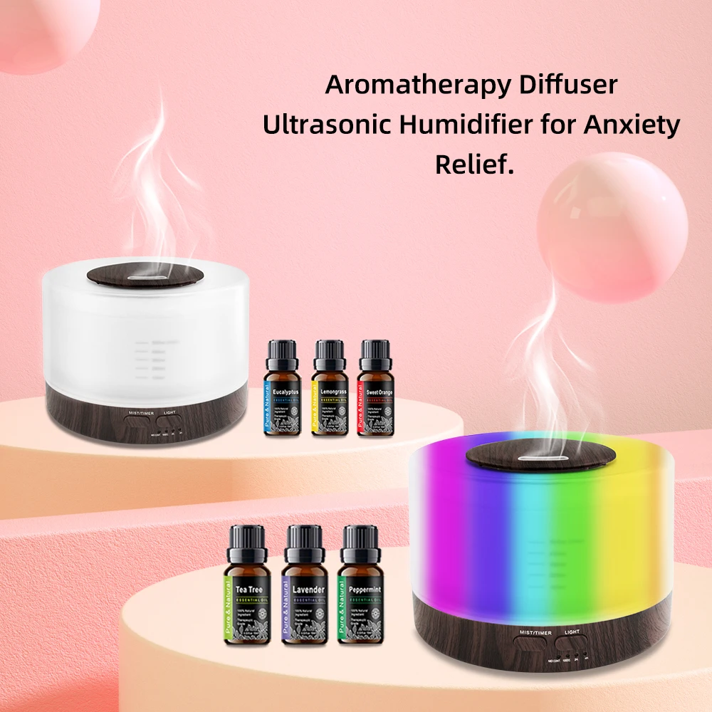 

550ml Ultrasonic Diffuser with Auto Humidifying + 6 Therapeutic Oils for Home/Office