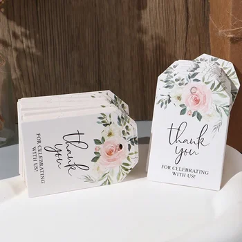Etiquetas florais obrigado 50 tamanhos, cartões de papel para embrulho de presente kawaii, etiquetas penduradas diy, casamento, feliz ano novo, etiquetas de embalagem de presente
