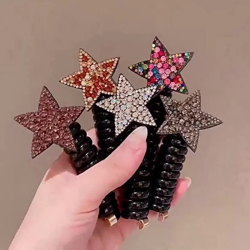 

Новая резинка для волос со звездами и бриллиантами для воды, шнур для телефона, повязка для волос для маленькой девочки, аксессуар для волос с пятиконечной звездой.