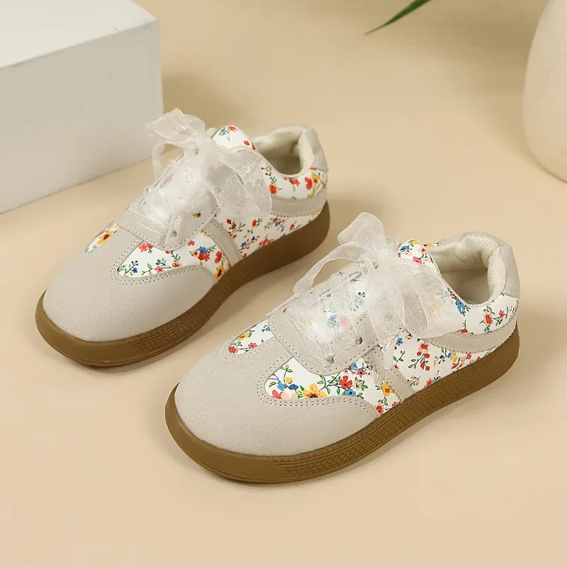 Kids Sports Shoes Sweet Floral Children Tennis Shoes Soft Bottom Non-slip 2026 Brand New Girls Casual Shoes Mesh Bows