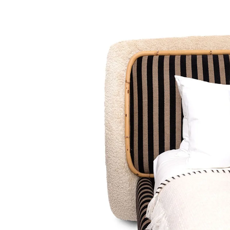 Modern simple fabric bed, new black and white striped color matching master bedroom wedding bed