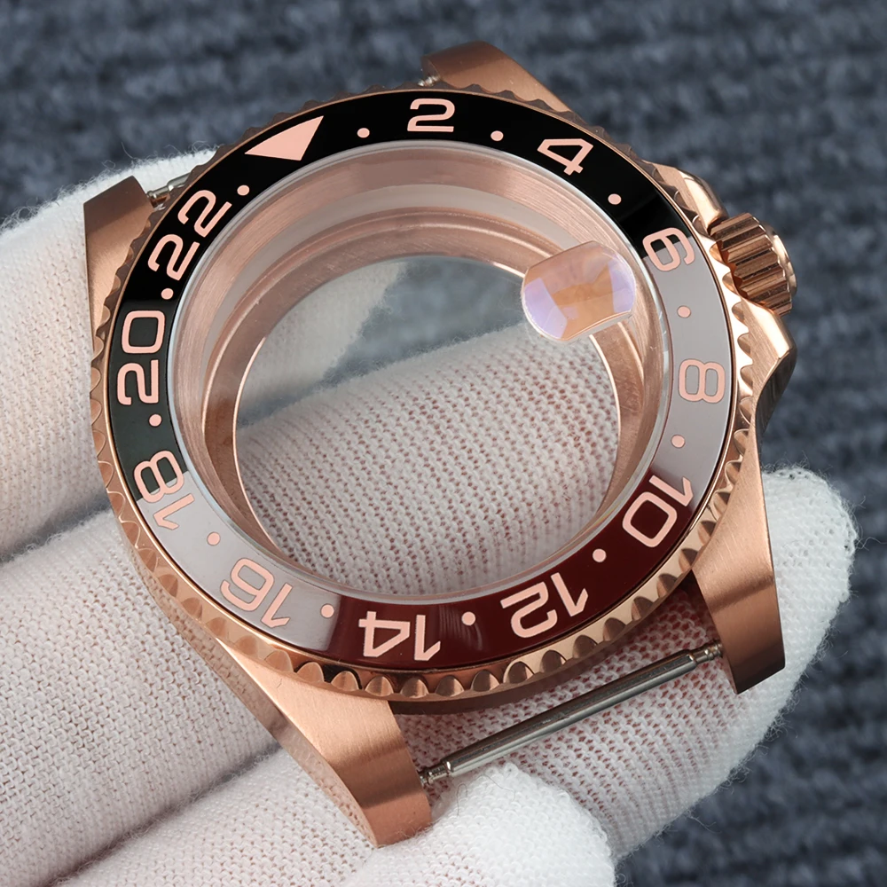 Rose Gold PVD 40mm NH35 Case Stainless Steel Sapphire glass For GMT Submariner Yacht-Master NH35 NH36 NH38 Japanese Movement
