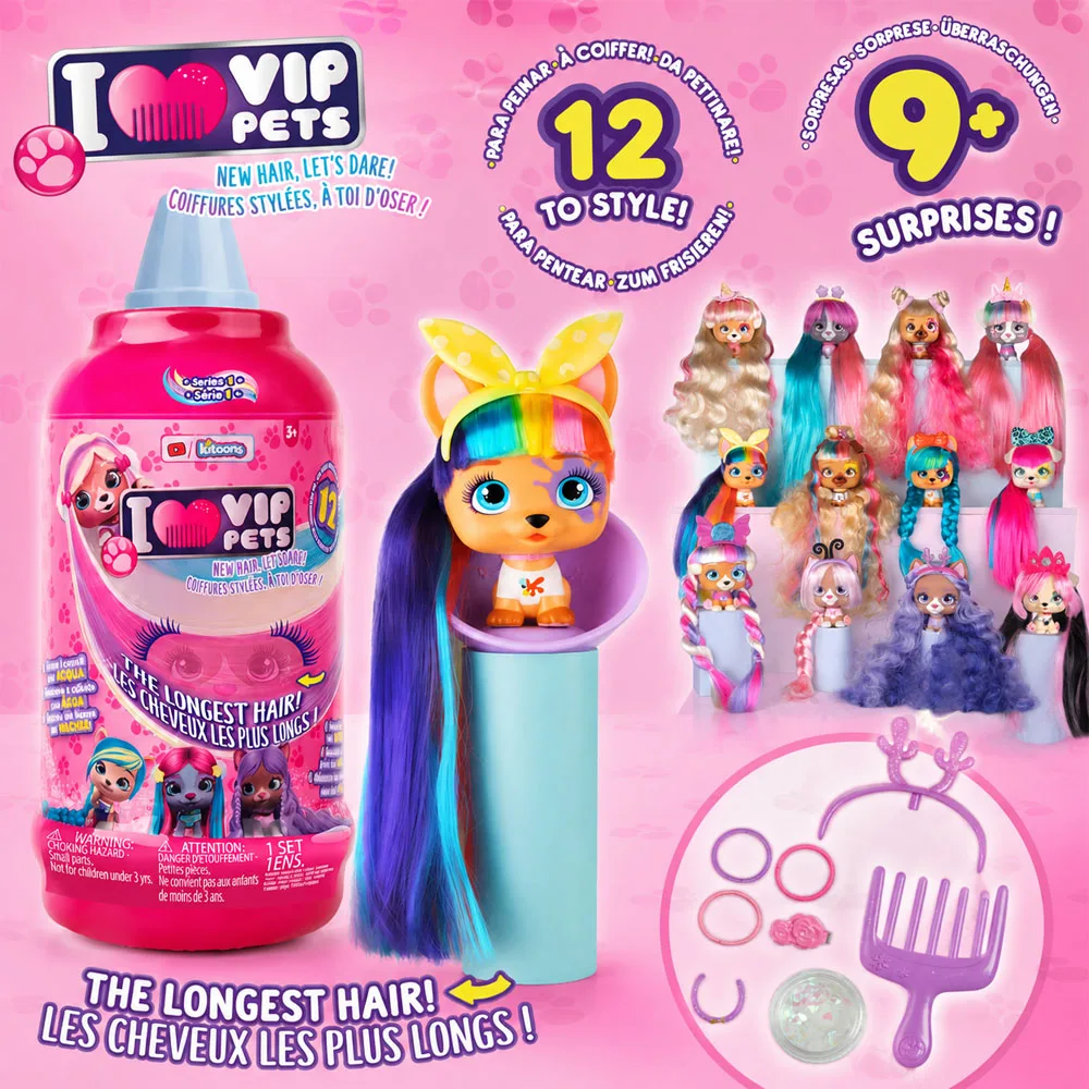 VIP Pets Long Hair Doll Surprise Toy for 9+ Surprises Inside DIY Hair Styling Fashion Pet with  Collectible Toy