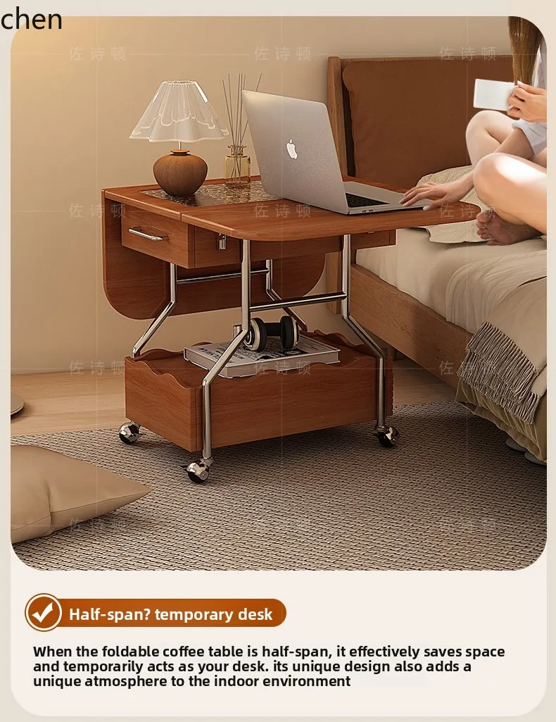 solid wood mobile folding edge table cabinet next to living room sofa trolley coffee table small table