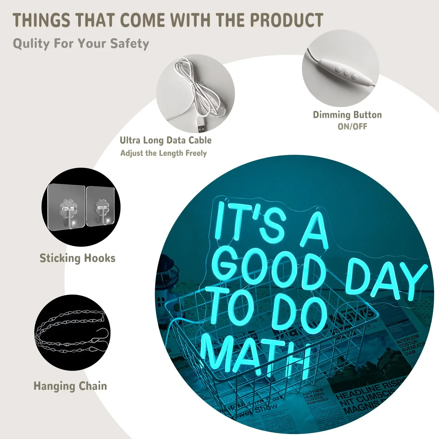 It's A Good Day To Do Math LED Neon Sign USB Powered, Back to School Classroom Kids Room bedroom Decor