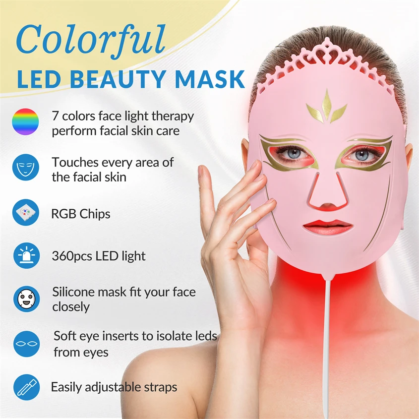 Mascarilla Facial de fotones para la cara, máscara de luz LED, 7 colores, de lujo, de belleza, avanzada, calma e hinchazón