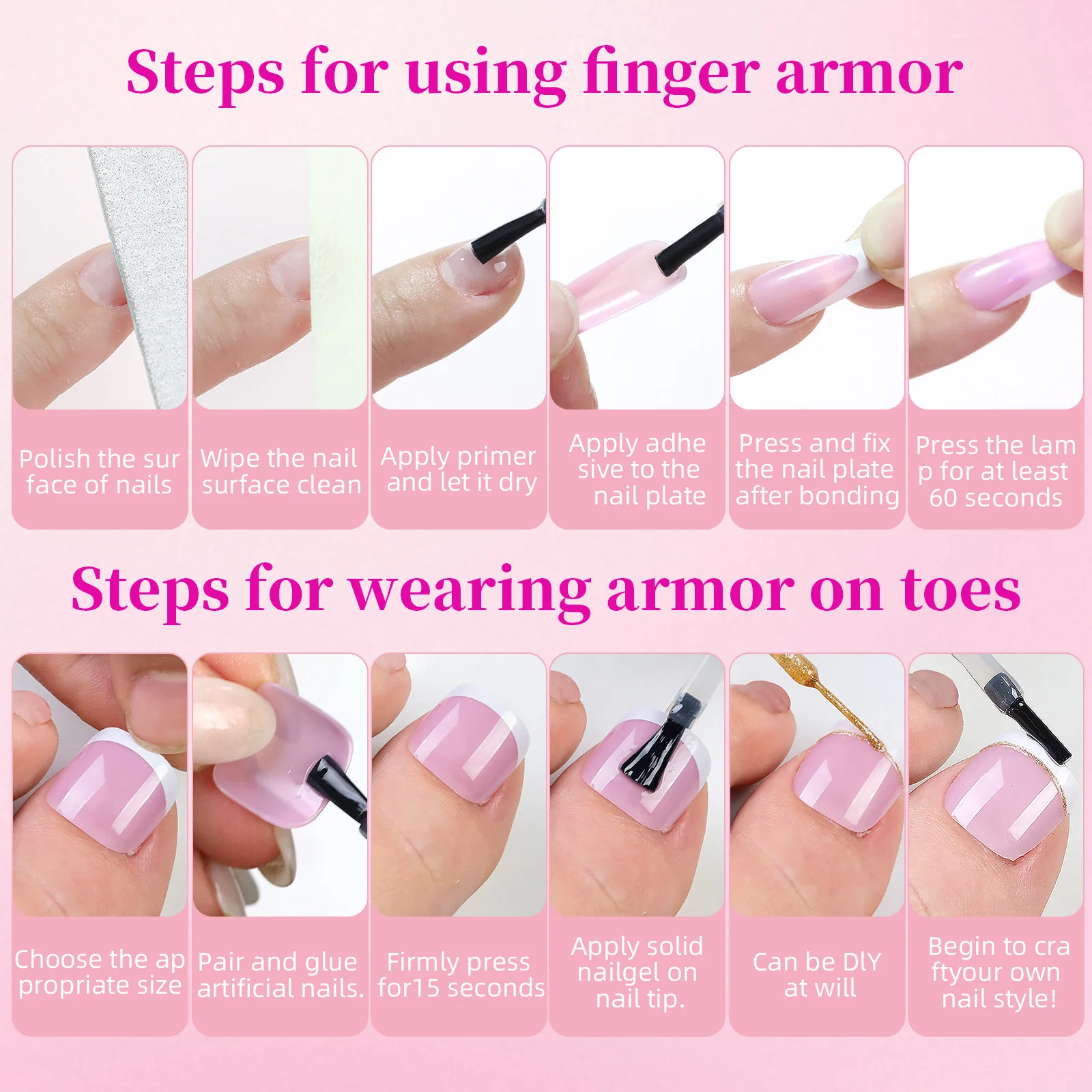 288 pçs/caixa francês imprensa mão/unhas dicas cor rosa forma quadrada verão falso unha acrílico capa completa unhas falsas conjunto