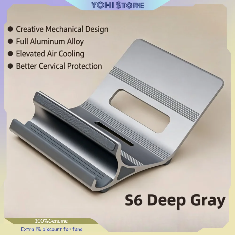 CoolDesk S6 Aluminum Alloy Floating Laptop Stand Vertical Suspend Heat Dissipation Mechanical Design Silicone Base for Macbook