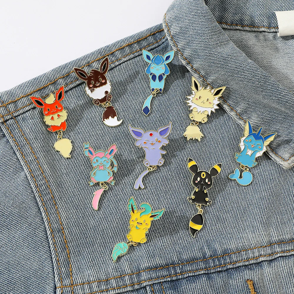 

9 Pcs Anime Pokemon Cartoon Elf Brooches Fashion Eevee Enamel Pin Backpack Clothing Jewelry Metal Badge Accessories Friend Gifts
