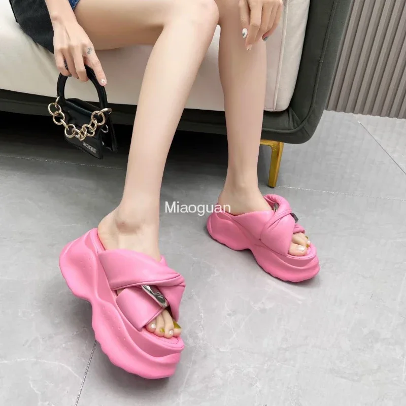 Fashion Summer Shoes for Women 2023 Platform Wedges Heels Casual Slippers Bottom Female Platform Slippers Round Toe Beach Sandal