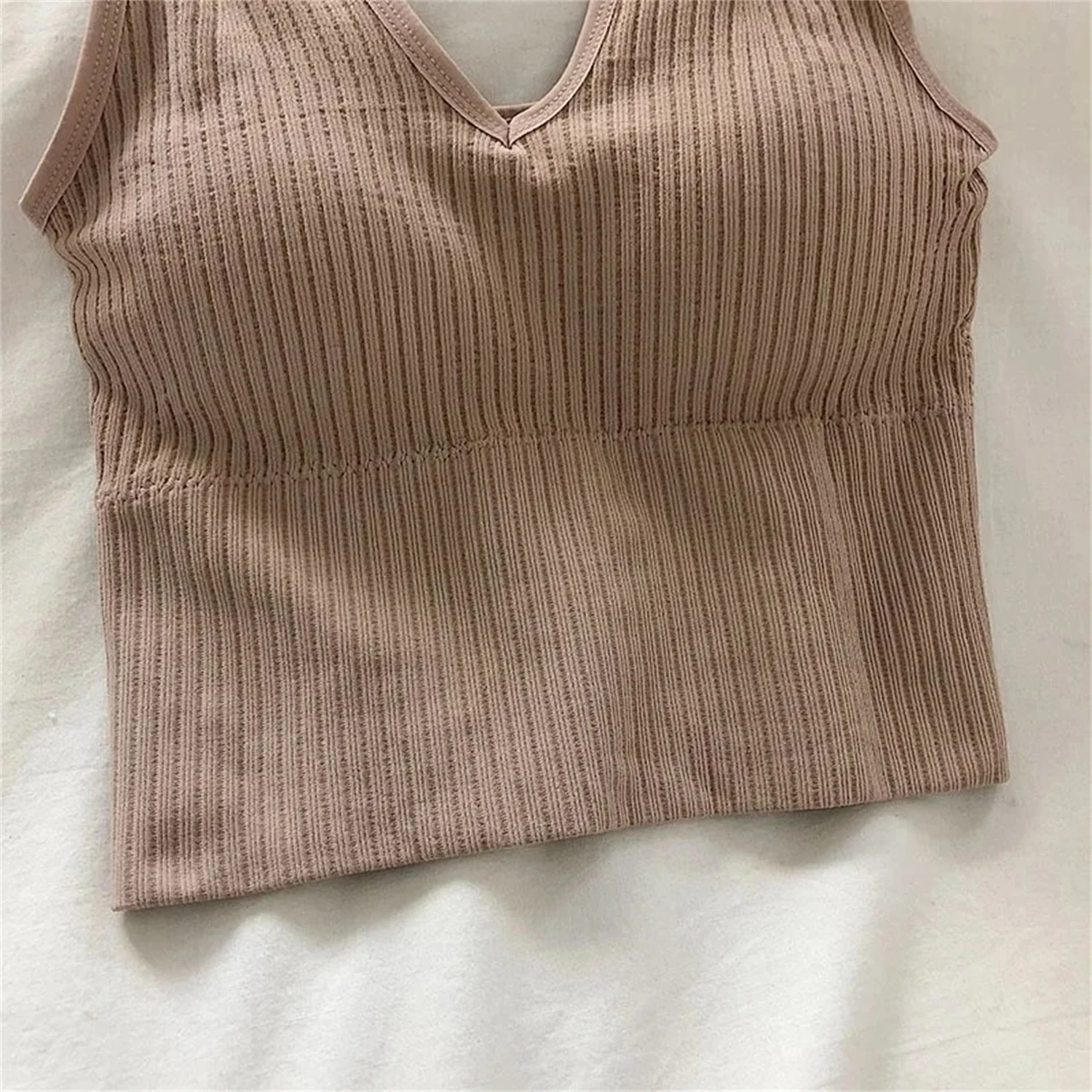 Damski biustonosz bezszwowy Camisole bielizna krótki top dowolny rozmiar czarny Khaki zielony pionowy pasek dziewczyna oddychający Fitness sportowy