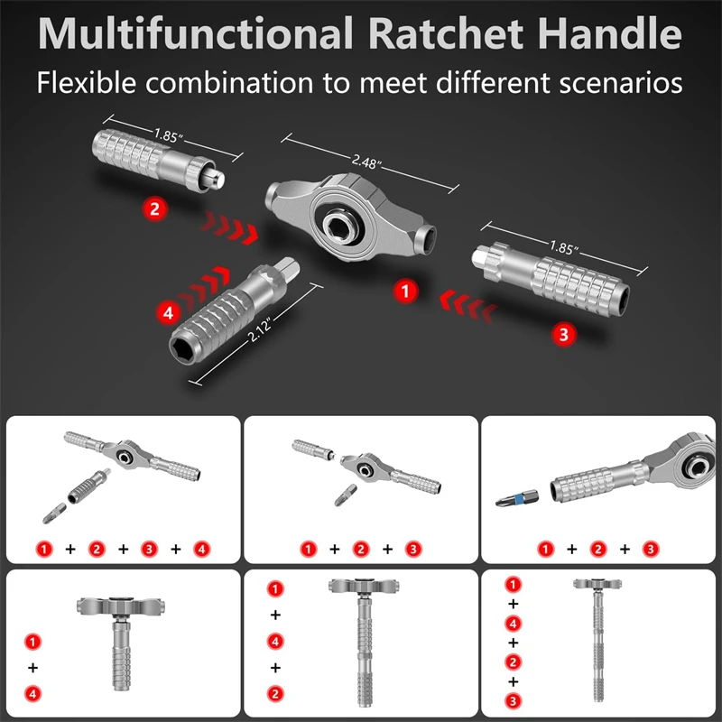 Galacok 24/66 In 1 Detachable T-Handle Magnetic Ratchet Screwdriver Set With Magnetizer For Furniture Electronics Bicycle