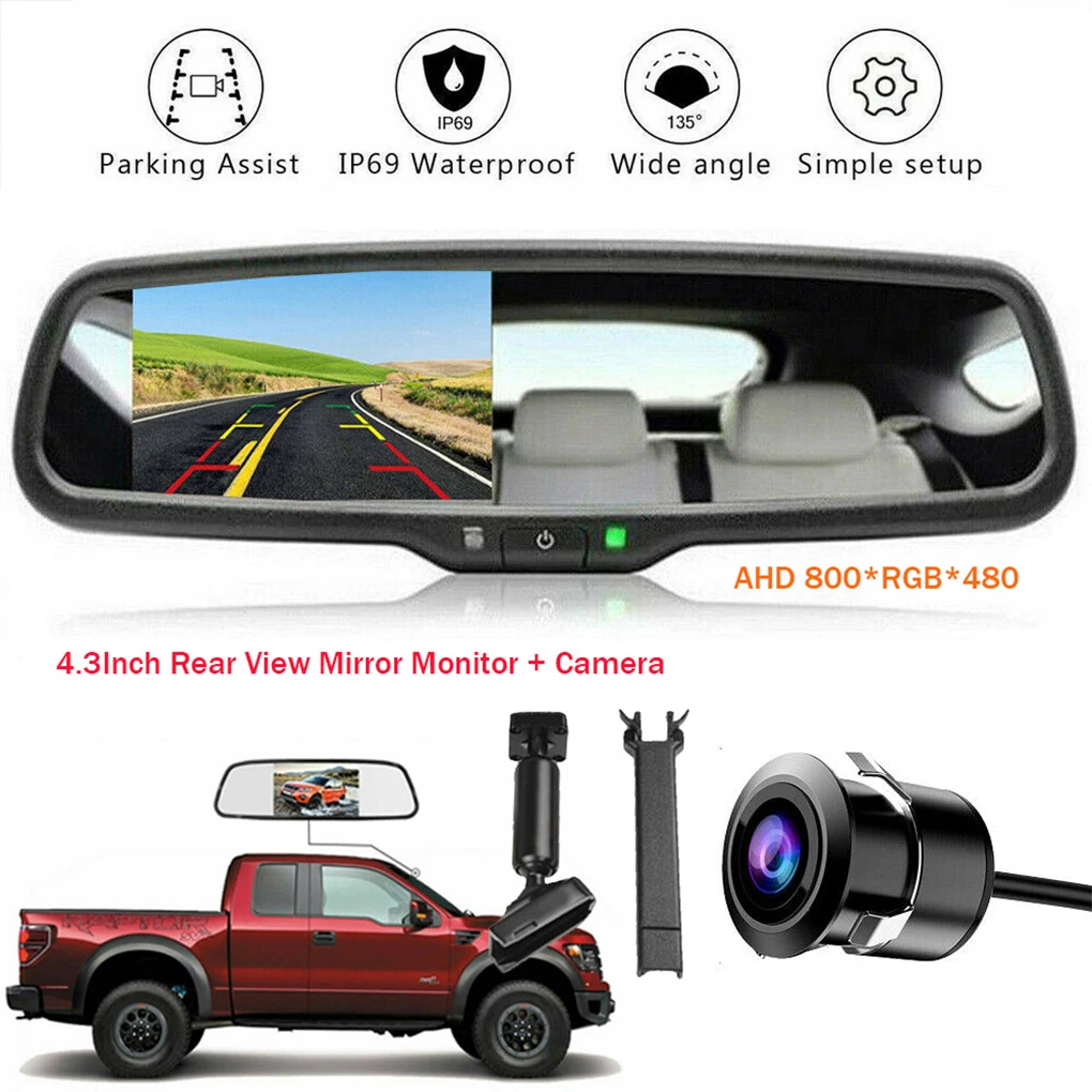 

Backup Camera 4.3inch Mirror Car Rear View Mirror Monitor Car Rearview Mirror Comfortable Punch hole reversing camera