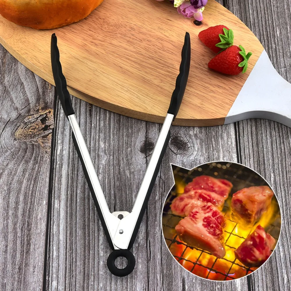

3pcs Silicone Tip BBQ Grilling Tong Anti-scalding Non-slip Food Clip Heat Resistant Locking Design Cooking Tong Baking