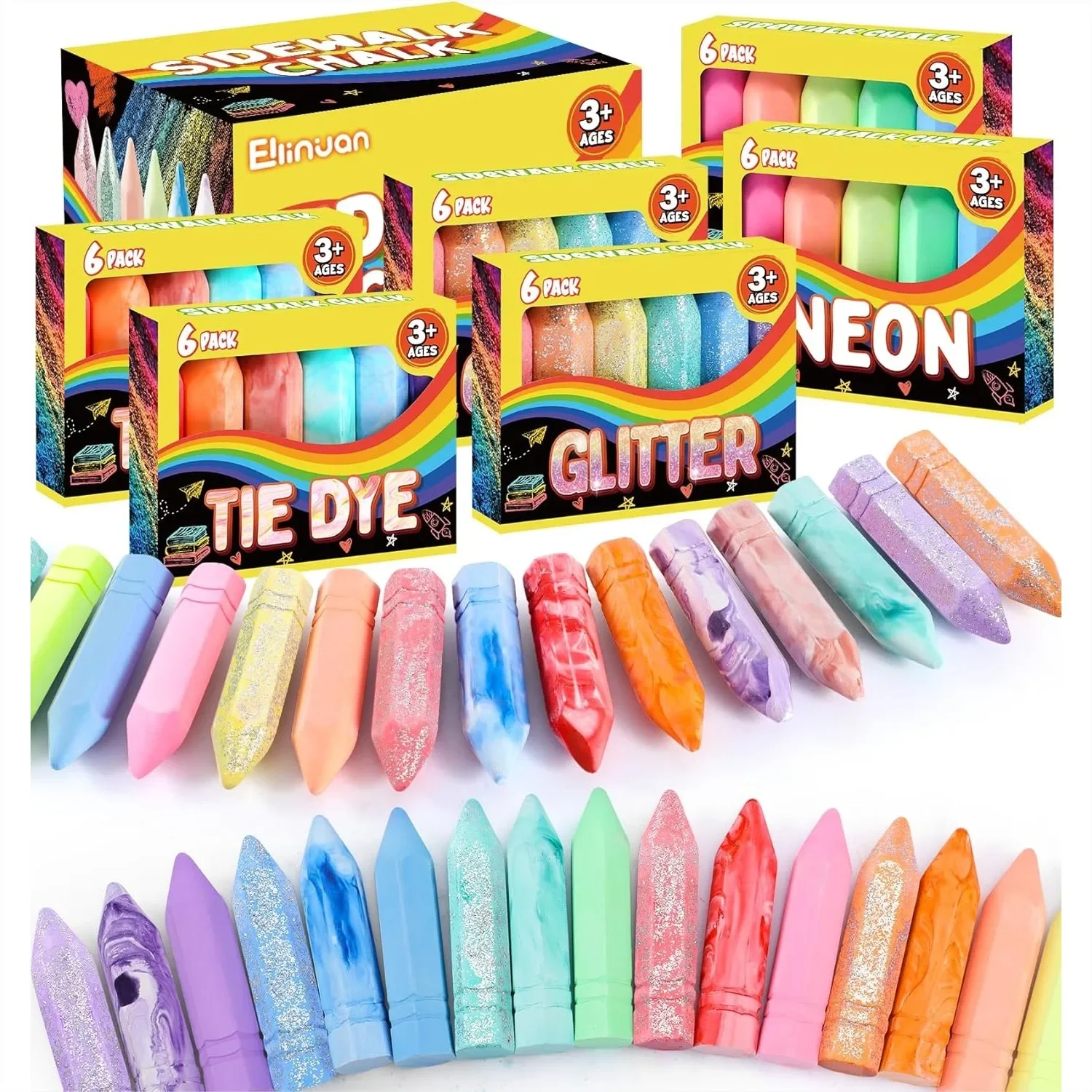

36 Pcs Washable Sidewalk Chalk for Kids, Jumbo 18 Colors Bulk Chalk for Outdoor Art Play, Painting, Chalkboard & Playground