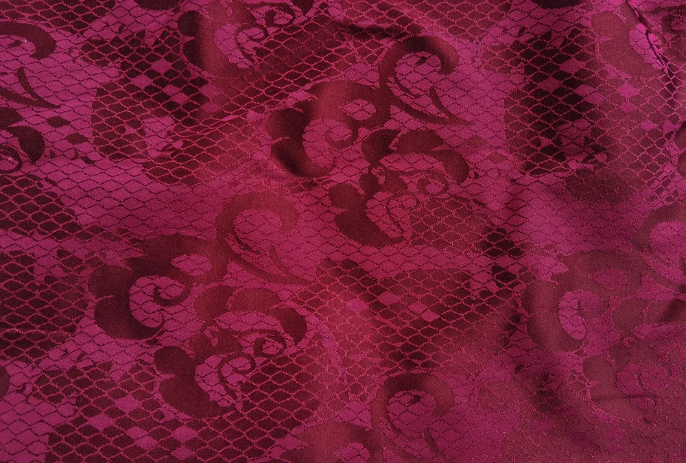 49\'\' Wide By Meter Vintage Coat Jacket Suit Material Burgundy 3D Embossed Jacquard Fabric Polyester Cotton