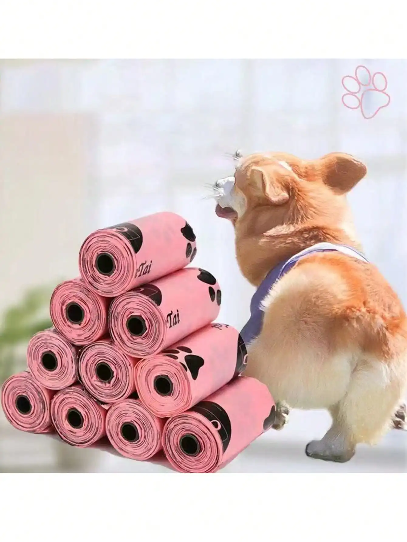 5/10 Rolls Leak-Proof Dog Poop Bags, Portable Heart-Shaped Pet Waste Disposal Bags。