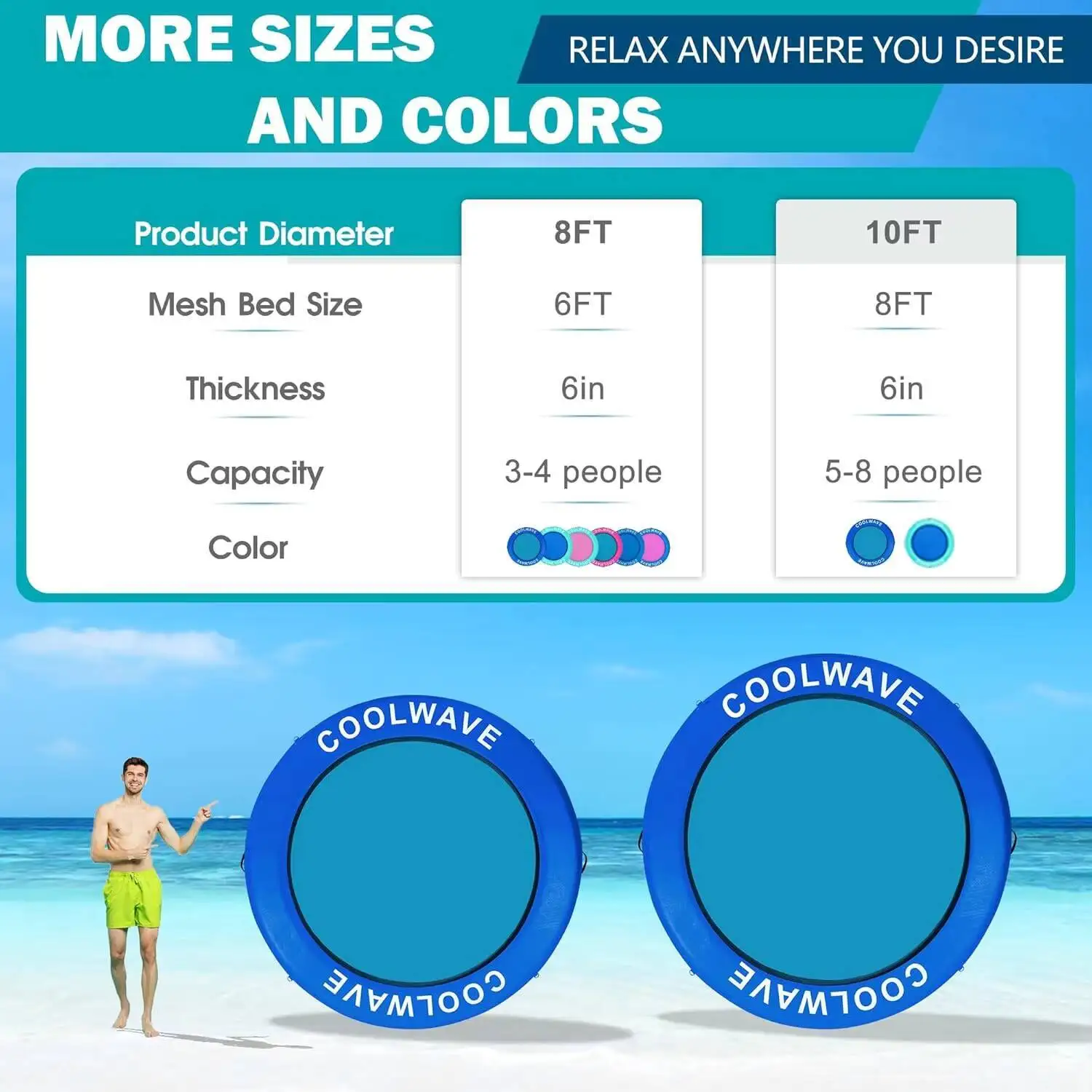 أرجوحة مائية قابلة للنفخ من COOLWAVE، قاعدة عائمة قابلة للنفخ للعائلة والأصدقاء، حلقة عائمة للحفلات، تناسب متعددة P