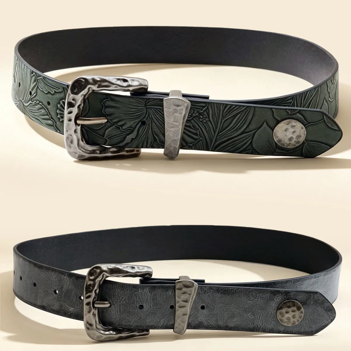 Hammer pattern vintage needle buckle belt with American retro print in two colors, optional belt for retro workwear belt