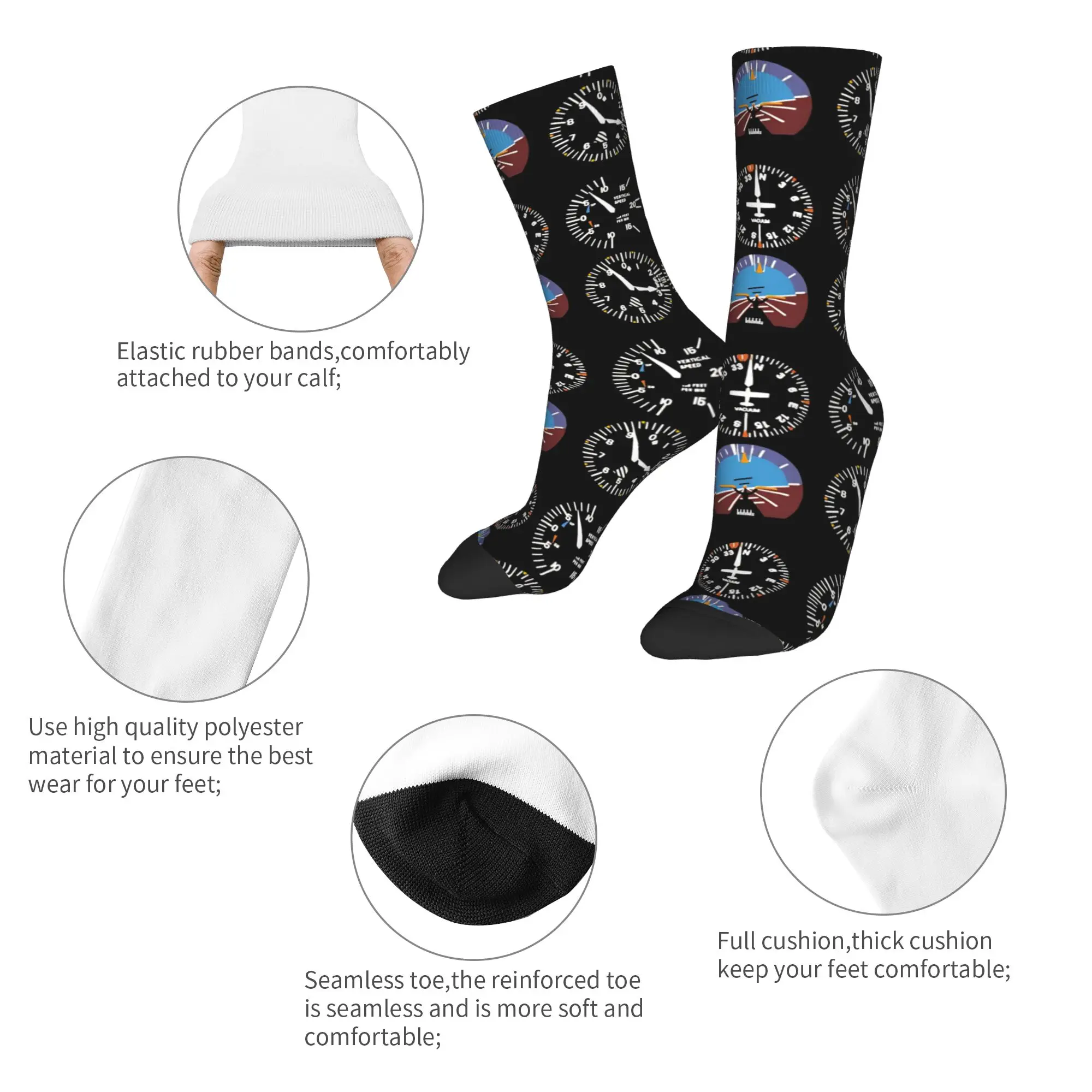 Fashion Men's Socks Hip Hop Light Aircraft Dashboard Sock Polyester  Skateboard Women's Socks Spring Summer Autumn Winter
