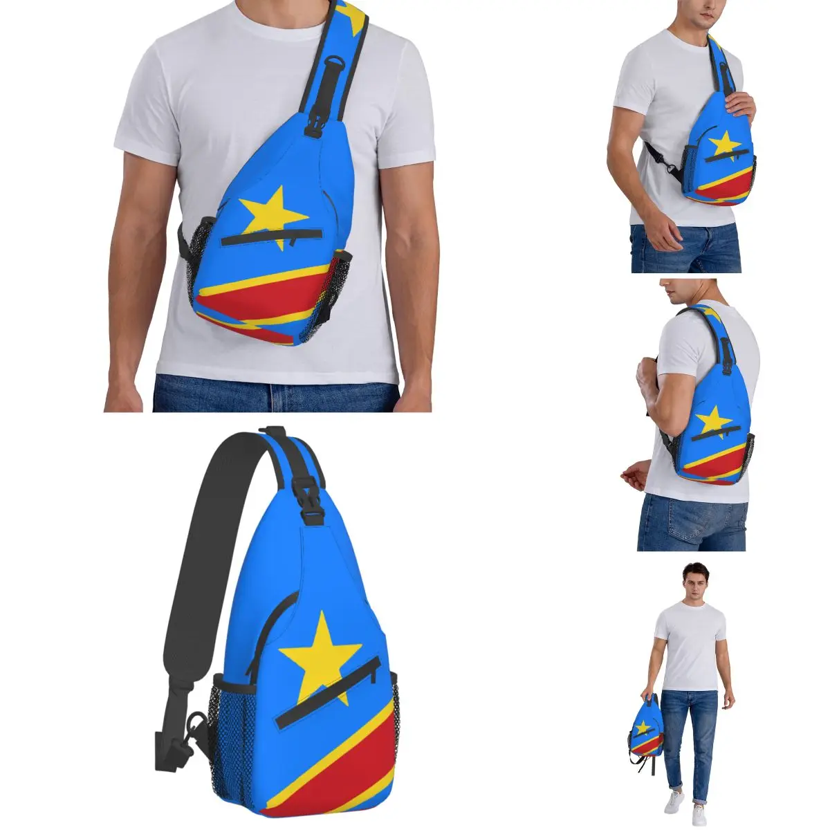 Vlag Van Congo Crossbody Slingtassen Casual Borsttas Kinshasa Zaire Schouderrugzak Dagrugzak Voor Wandelreispakket