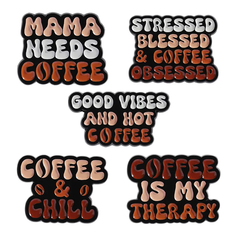 Personalized Coffee English Series Creative Brooch Personalized Niche Letter Shaped Metal Badge Lapel Pins Badges on Backpack