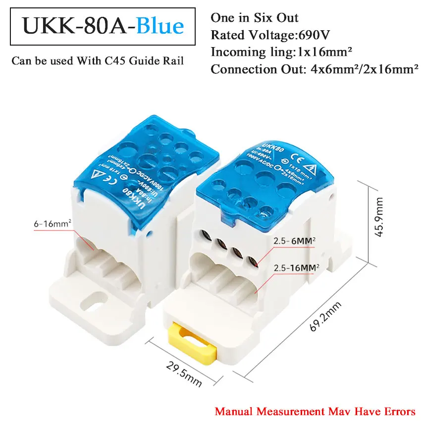 

Terminal Block UKK80A Electric Wire Connector 1 in many Out Din Rail distribution Wiring Accessories Blue Red