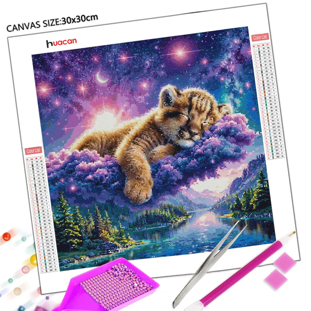 Huacan 5d Diy Diamond Embroidery Sleeping Tiger Mosaic Art Full Square Round Kits Nature Landscape Diamond Painting Home Decor view 2