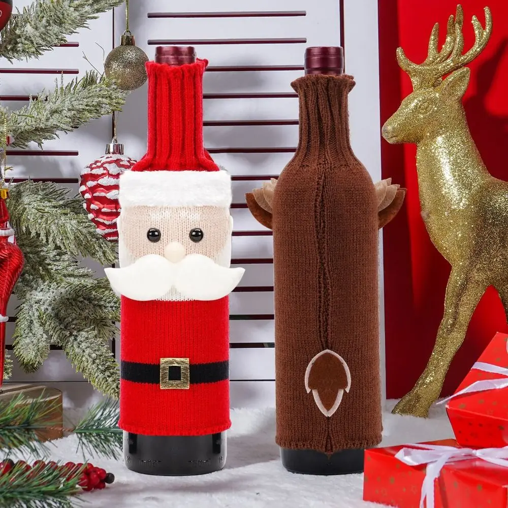 Santa Snowman Elk Wine Bottle Cover Exquisite Celebration Xmas Ornament Funny Knitted Dinner Table Decorations New Year Gifts