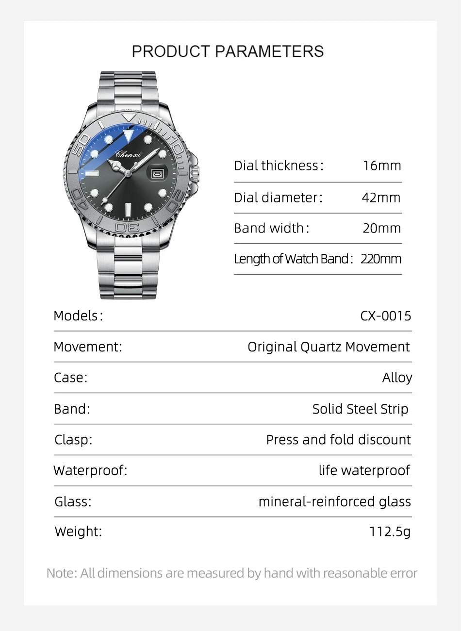 Chenxi 남성용 투명 중공 바닥 시계, 럭셔리 쿼츠 손목시계, 비즈니스 캐주얼 시계, 선물, 새로운 패션, 0015