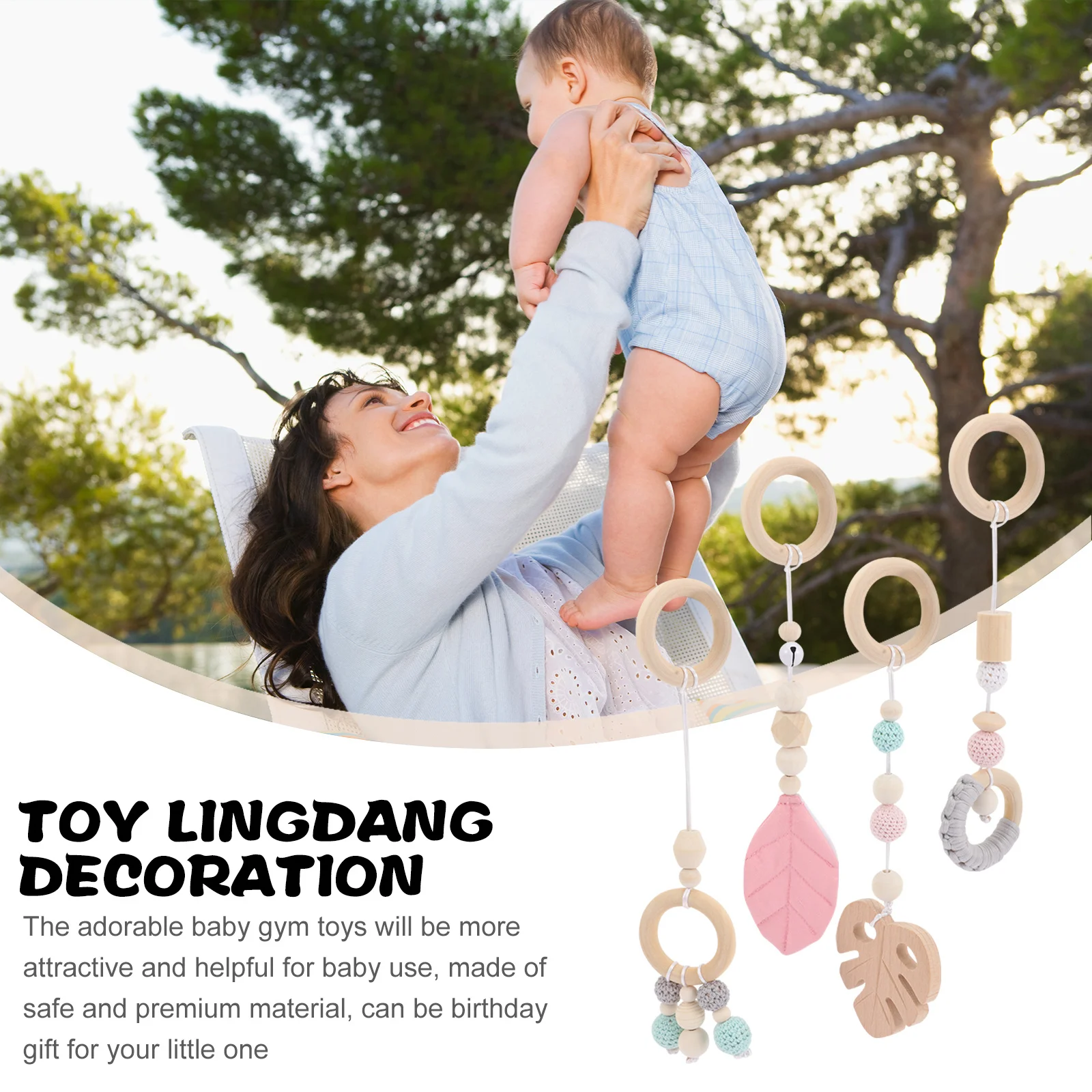 4 قطعة أجراس معلقة خشبية للأطفال ديكور عربة أطفال لغرفة نوم الحضانة تستخدم ألعاب ألعاب حسية ديكور الحضانة