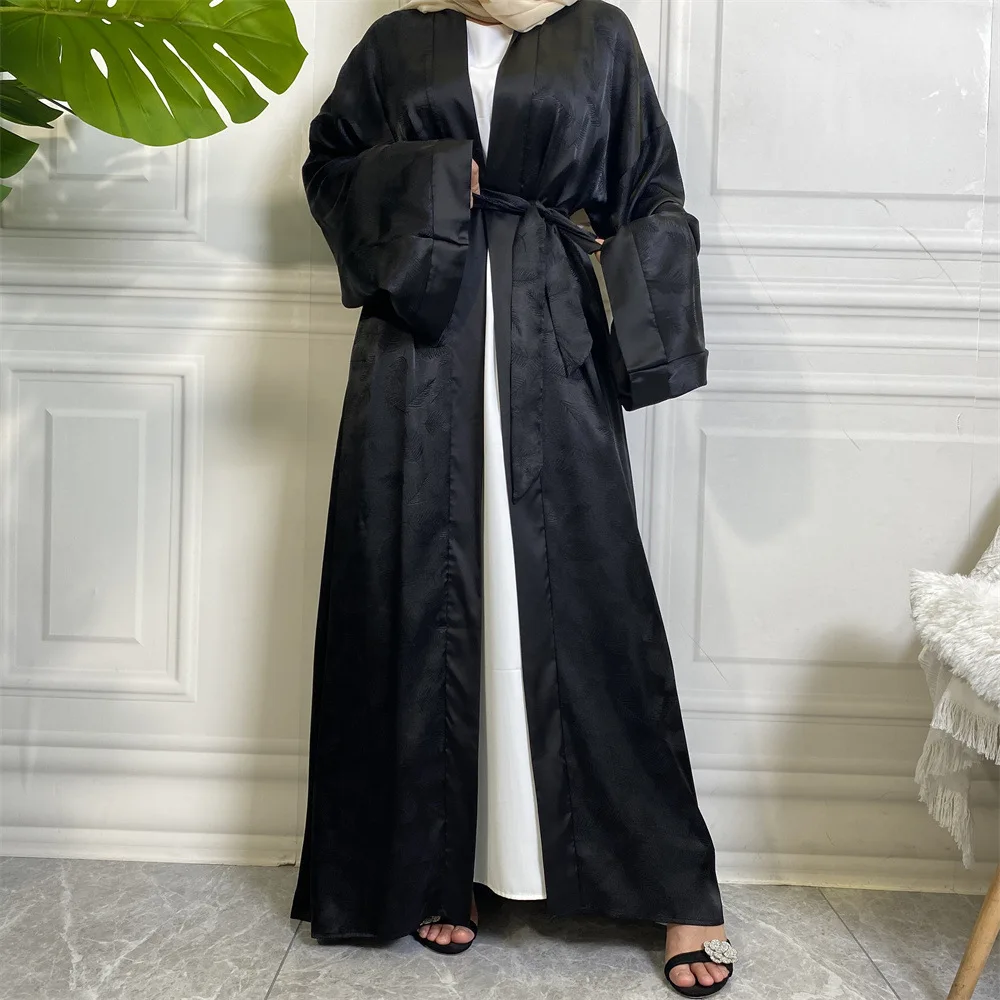 

Kaftan Kimono Women Muslim Satin Open Abaya Eid Ramadan Islamic Jalabiya Arabic Robe Dubai Turkey Kaftan Maxi Dress Gown Abayas