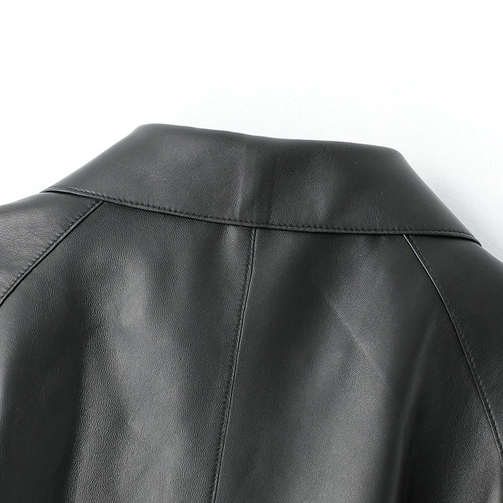 Vestes courtes classiques en cuir véritable pour femmes, manteaux décontractés à grandes poches, simple boutonnage, épaules tombantes, en peau de mouton, nouvelle collection 2025