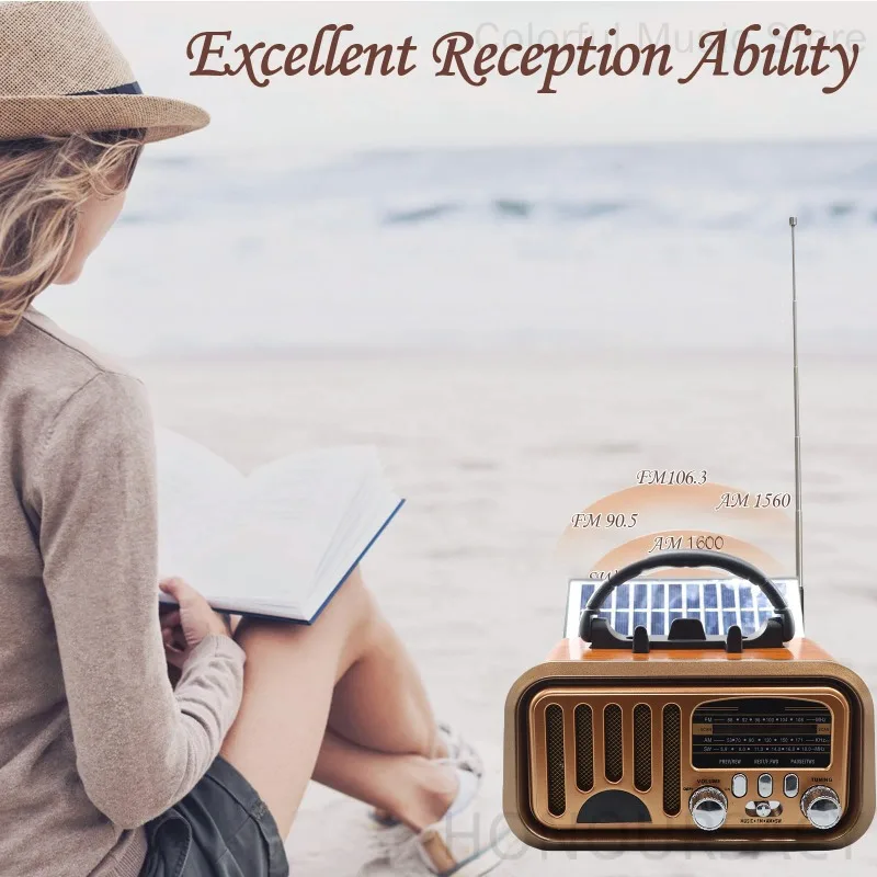 

Беспроводной Bluetooth-динамик TF-карта USB MP3-плеер Портативный винтажный DSP-радиоприемник Классический ретро-радиоприемник с солнечной зарядкой FM AM SW